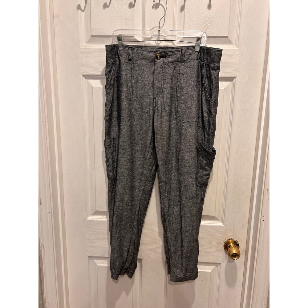Sonoma Goods For Life Women 14 Gray Linen Blend Cargo Jogger Pants Elastic Back